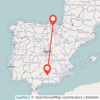 Mapa del viaje Jaén Bilbao en bus