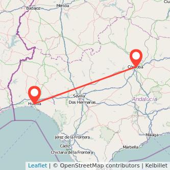 Mapa del viaje Huelva Córdoba en bus