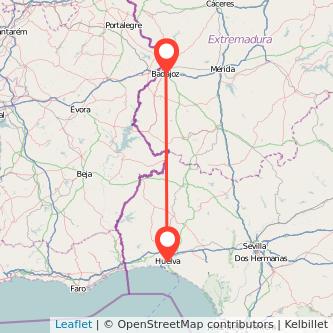 Mapa del viaje Huelva Badajoz en bus