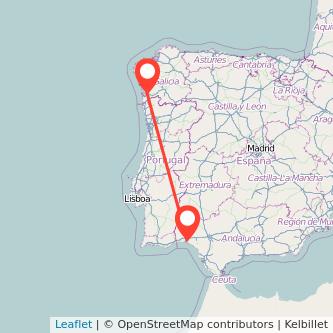 Mapa del viaje Huelva Vigo en tren