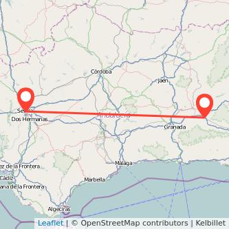 Mapa del viaje Guadix Sevilla en tren