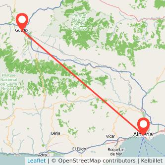 Mapa del viaje Guadix Almería en tren
