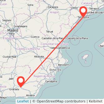 Mapa del viaje Guadix Tarragona en tren