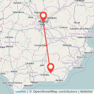 Mapa del viaje Guadix Madrid en tren