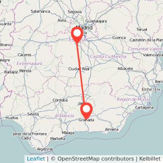 Mapa del viaje Granada Toledo en bus