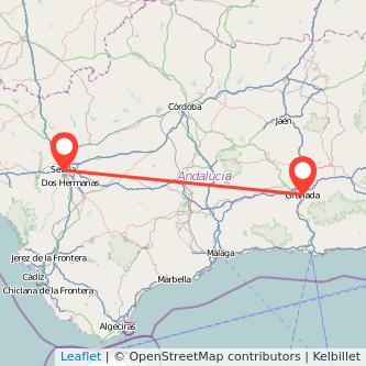 Mapa del viaje Granada Sevilla en bus