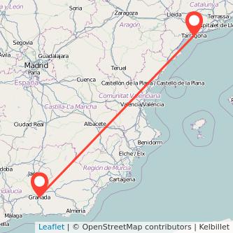 Mapa del viaje Granada Tarragona en tren