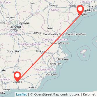 Mapa del viaje Granada Salou - Port Aventura en bus