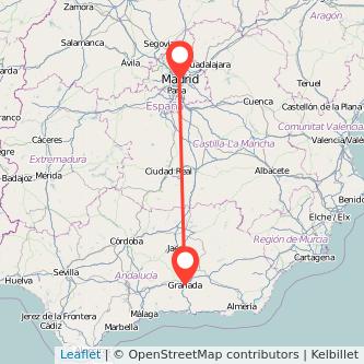 Mapa del viaje Granada Madrid en bus