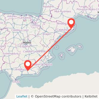 Mapa del viaje Granada Girona en bus