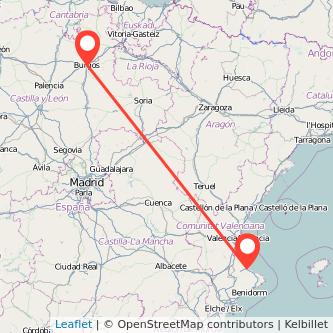 Mapa del viaje Gandia Burgos en bus