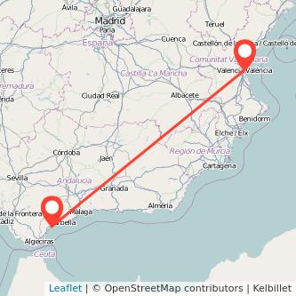 Mapa del viaje Estepona Valencia en bus