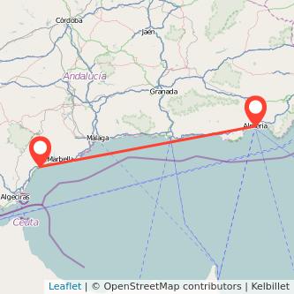 Mapa del viaje Estepona Almería en bus