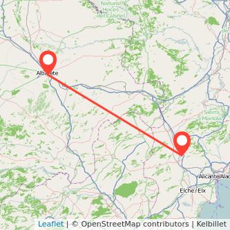 Mapa del viaje Elda Albacete en tren