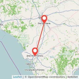 Mapa del viaje Dos Hermanas Jerez de la Frontera en tren