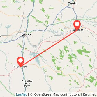 Mapa del viaje Don Benito Almendralejo en tren