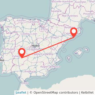 Mapa del viaje Don Benito Barcelona en tren