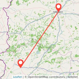 Mapa del viaje Coria Salamanca en bus