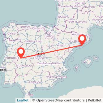Mapa del viaje Coria Barcelona en bus