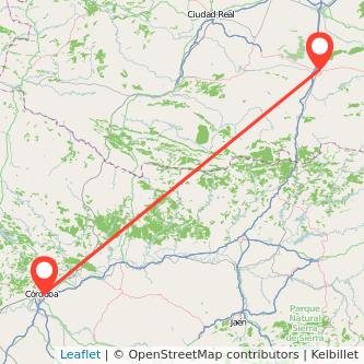 Mapa del viaje Córdoba Valdepeñas en tren