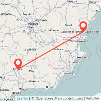 Mapa del viaje Córdoba Castellón en tren