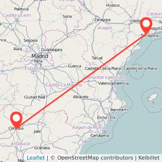 Mapa del viaje Córdoba Reus en tren