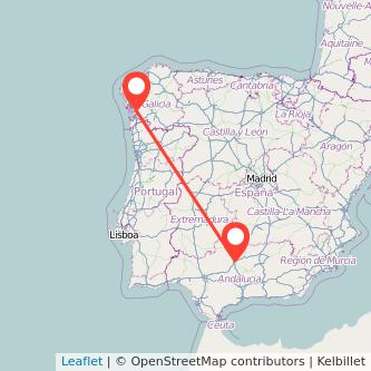 Mapa del viaje Córdoba Pontevedra en bus
