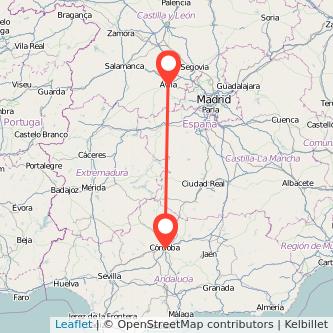 Mapa del viaje Córdoba Ávila en tren