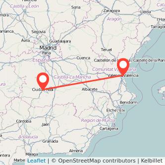 Mapa del viaje Ciudad Real Valencia en bus