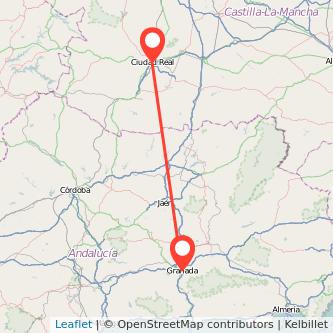 Mapa del viaje Ciudad Real Granada en bus