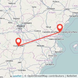 Mapa del viaje Ciudad Real Castellón en tren