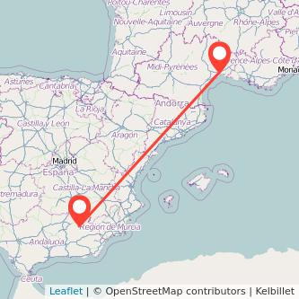 Mapa del viaje Cazorla Montpellier en bus