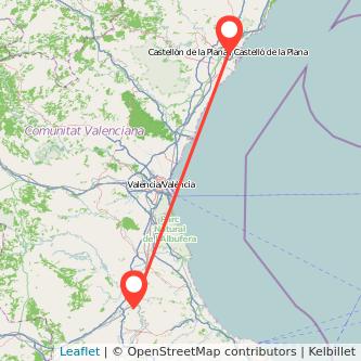 Mapa del viaje Castellón Xàtiva en tren
