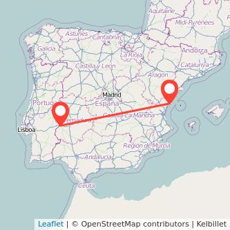 Mapa del viaje Castellón Badajoz en tren