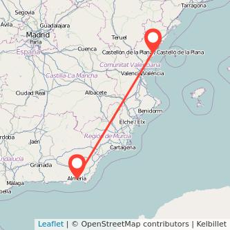 Mapa del viaje Castellón Almería en tren