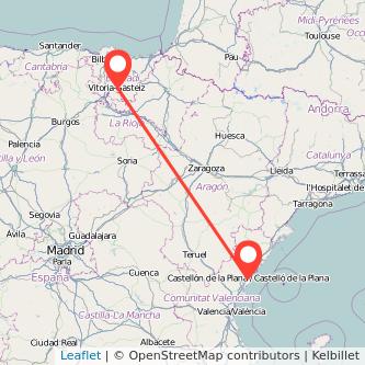 Mapa del viaje Castellón Vitoria-Gasteiz en bus