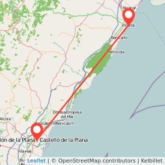 Mapa del viaje Castellón Vinaròs en tren