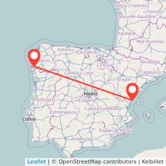 Mapa del viaje Castellón Vigo en tren