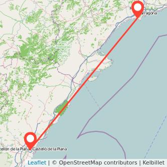 Mapa del viaje Castellón Salou - Port Aventura en tren
