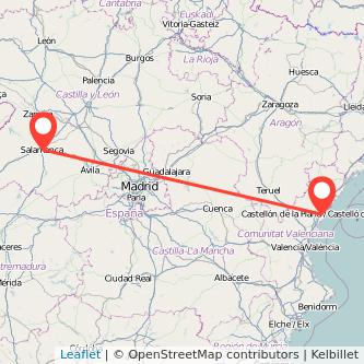 Mapa del viaje Castellón Salamanca en bus