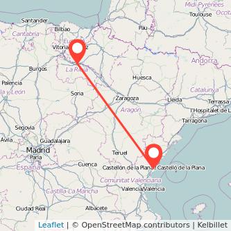 Mapa del viaje Castellón Logroño en bus