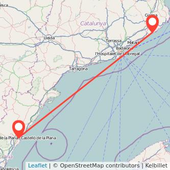 Mapa del viaje Castellón Lloret de Mar en bus