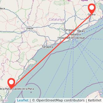 Mapa del viaje Castellón Girona en tren