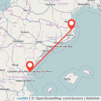 Mapa del viaje Castellón Figueres en tren