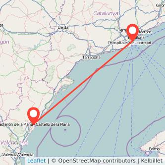Mapa del viaje Castellón Barcelona en tren