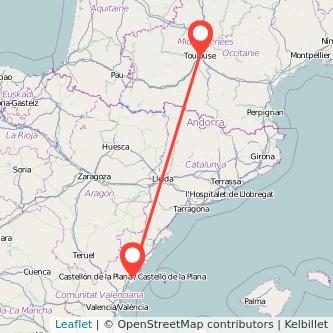 Mapa del viaje Castellón Toulouse en bus