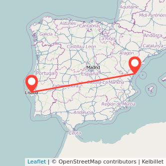 Mapa del viaje Castellón Lisboa en bus