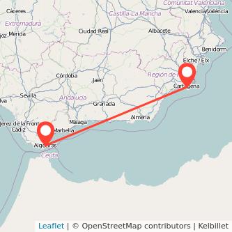 Mapa del viaje Cartagena Algeciras en bus