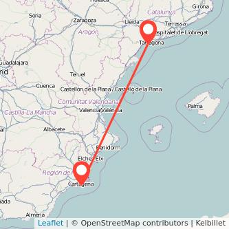 Mapa del viaje Cartagena Salou - Port Aventura en tren