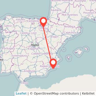 Mapa del viaje Cartagena Logroño en bus